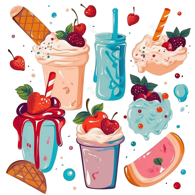 夏天图片,甜品元素,冰爽PNG,水果冰淇淋免抠素材